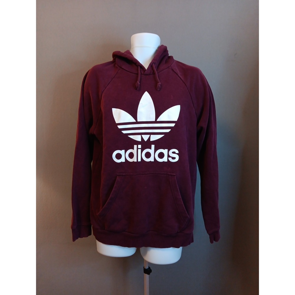 Adidas Trefoil Hoodie Burgundy Big Logo Pullover Size Medium Streetwear Unisex